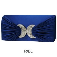 Evening Bag - Satin Pleated W/ Rhinestone Accent Charm - Royal Blue - BG-EBS1156RBL